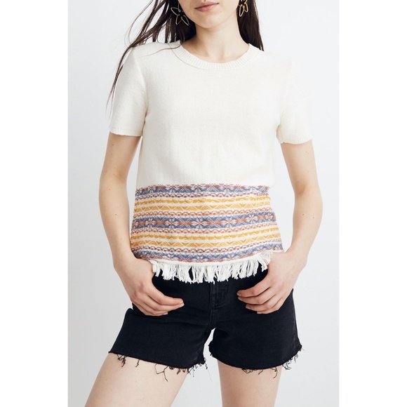 Madewell Sweaters - ᴍᴀᴅᴇᴡᴇʟʟ Fringe Jacquard Short Sleeve Sweater Top
